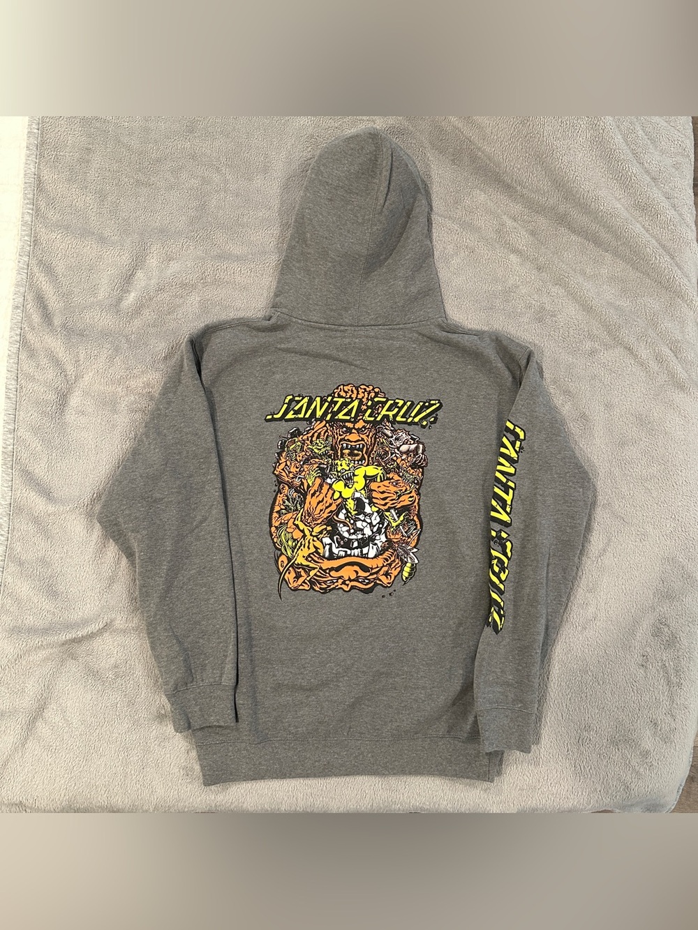 Santa Cruz Skateboards Gray Zip-Up Hoodie with Neon Graphic